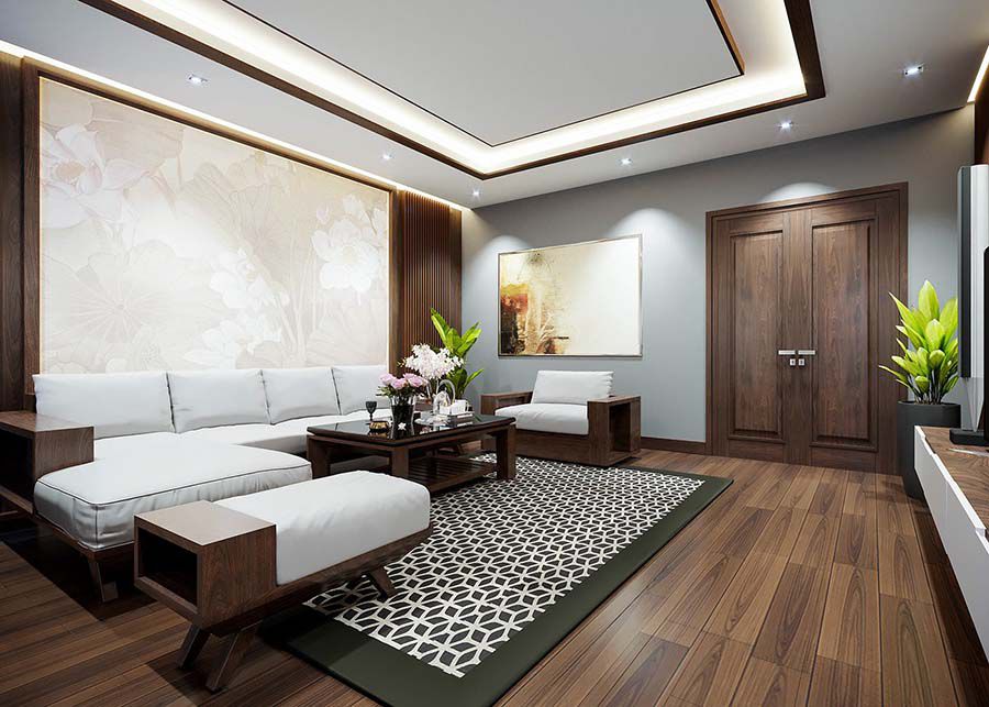 ốp gỗ phòng khách nhà ống