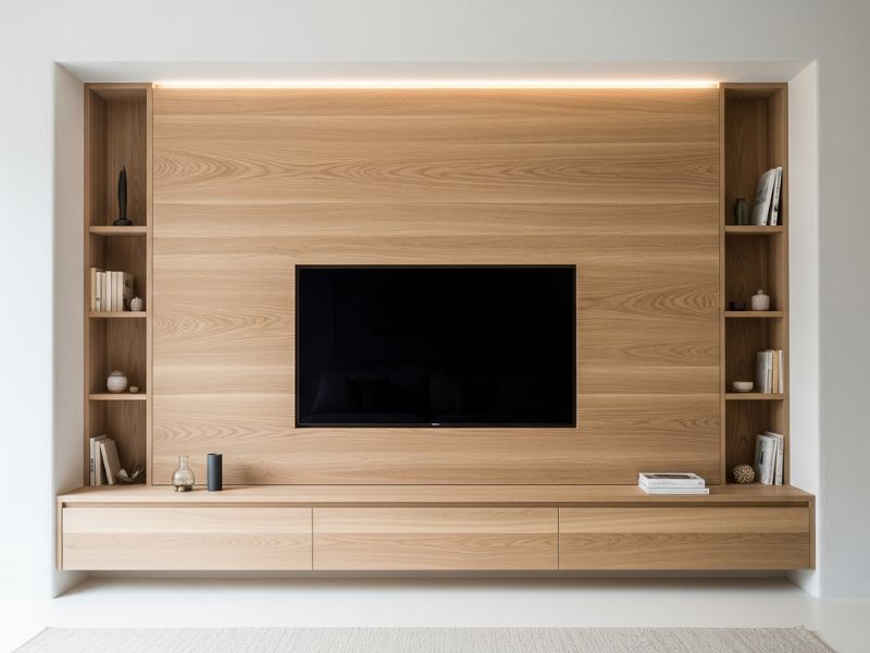 Vách tivi phòng khách gỗ tự nhiên