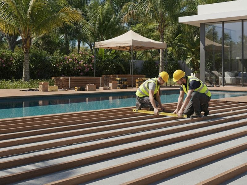 sàn nhựa giả gỗ hồ bơi