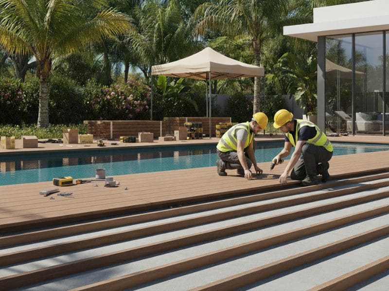 sàn nhựa giả gỗ hồ bơi