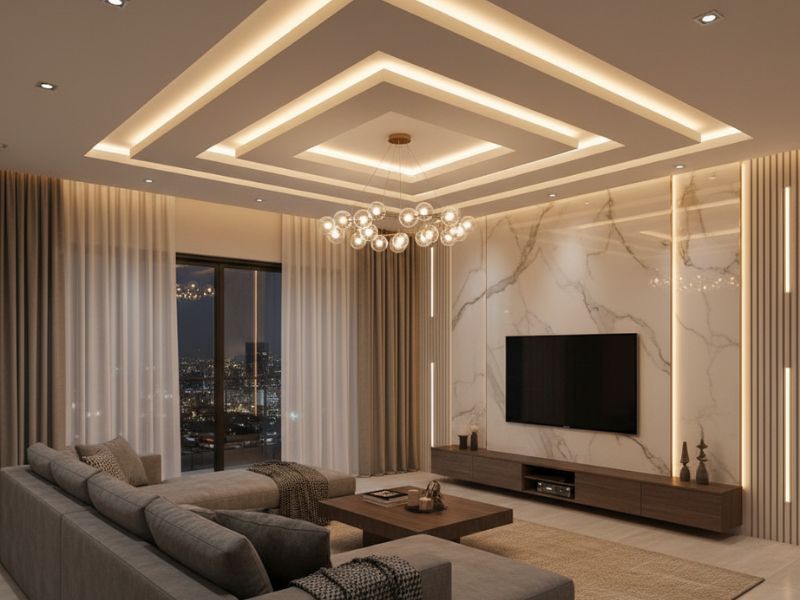 Mẫu trần nhựa giật cấp phòng khách