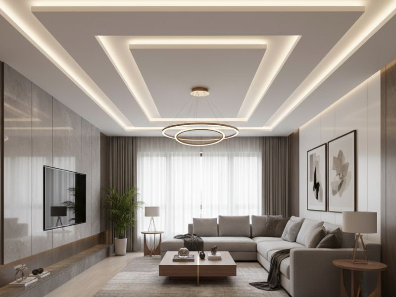Mẫu trần nhựa giật cấp phòng khách