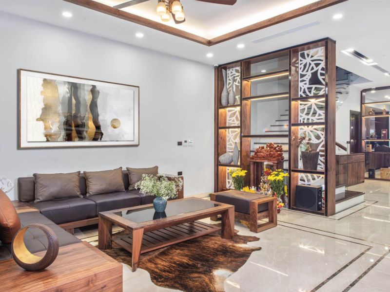 vách ngăn phòng khách và bếp nhà cấp 4