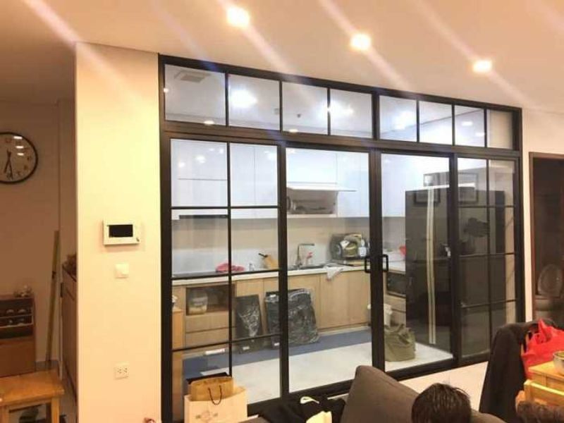 vách ngăn phòng khách và bếp nhà cấp 4