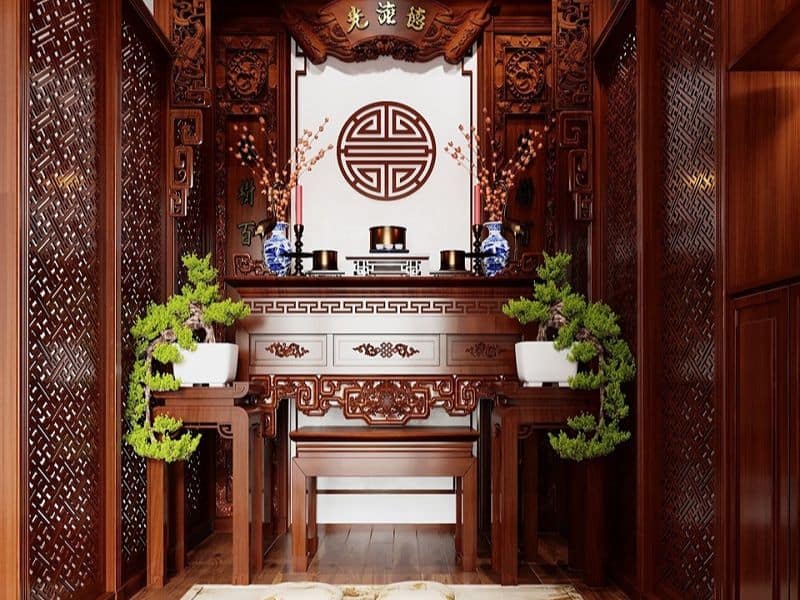 Mẫu bố trí bàn thờ cho nhà ống lệch tầng