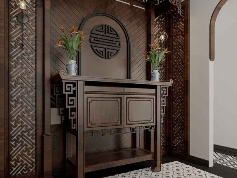 bố trí bàn thờ trong phòng khách nhà ống