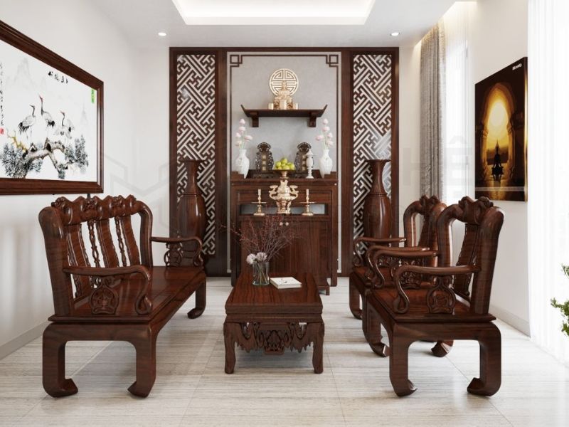 bố trí bàn thờ trong phòng khách nhà ống