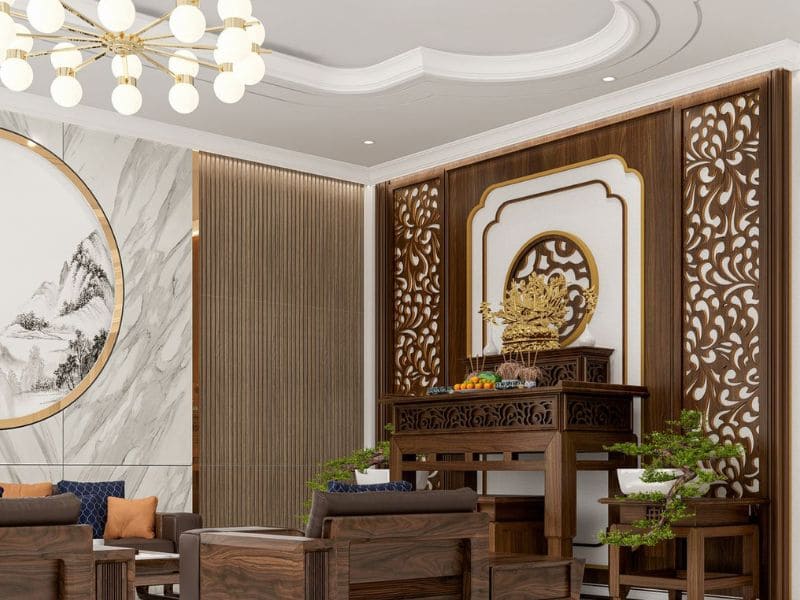 bố trí bàn thờ trong phòng khách nhà ống