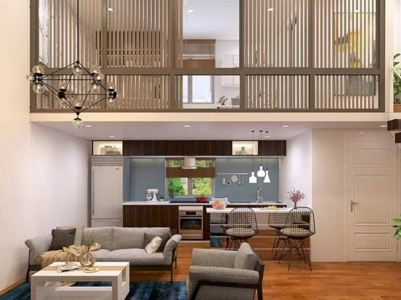 nhà ống gác lửng 3 phòng ngủ có sân thượng