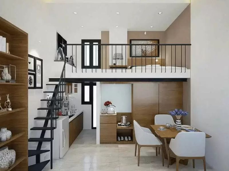 nhà ống gác lửng 3 phòng ngủ có sân thượng