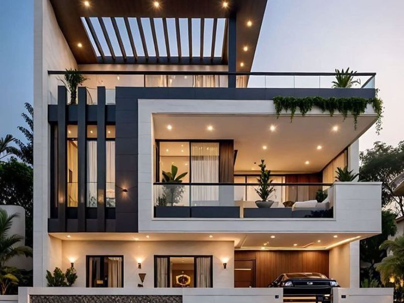 thiết kế nhà 1 trệt 2 lầu có sân thượng