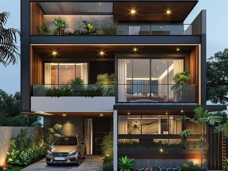 thiết kế nhà 1 trệt 2 lầu có sân thượng