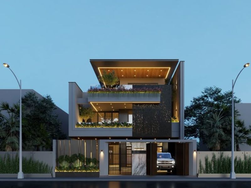 thiết kế nhà 1 trệt 2 lầu có sân thượng