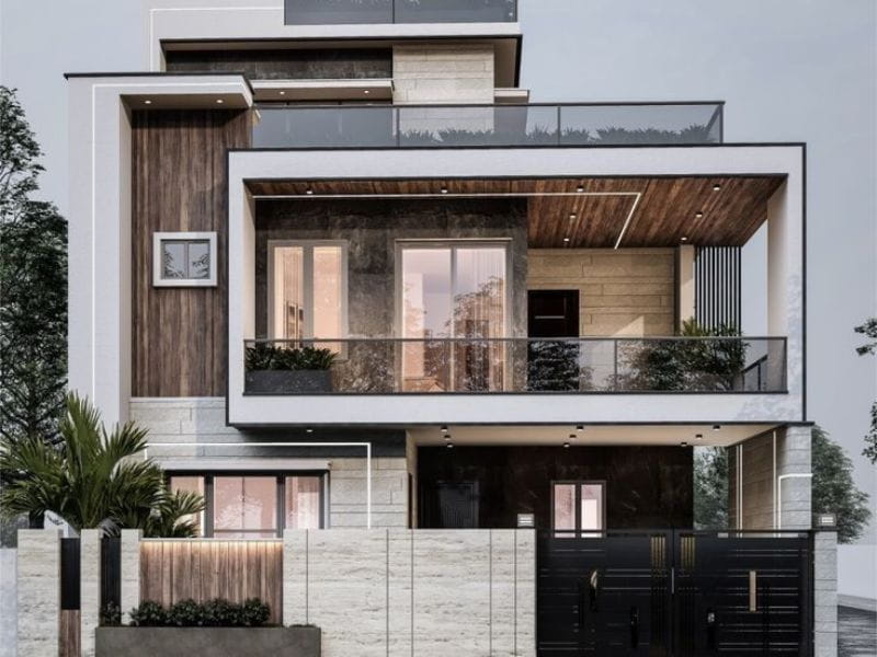 thiết kế nhà 1 trệt 2 lầu có sân thượng