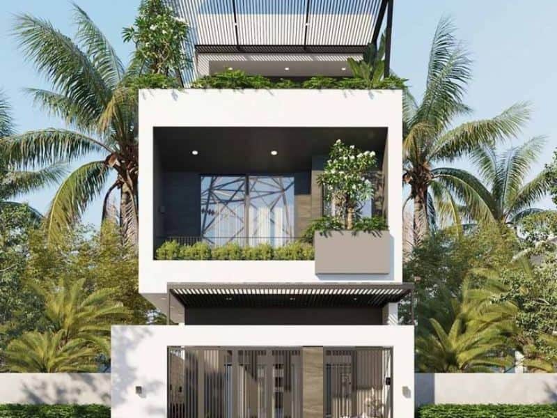 thiết kế nhà 1 trệt 2 lầu có sân thượng