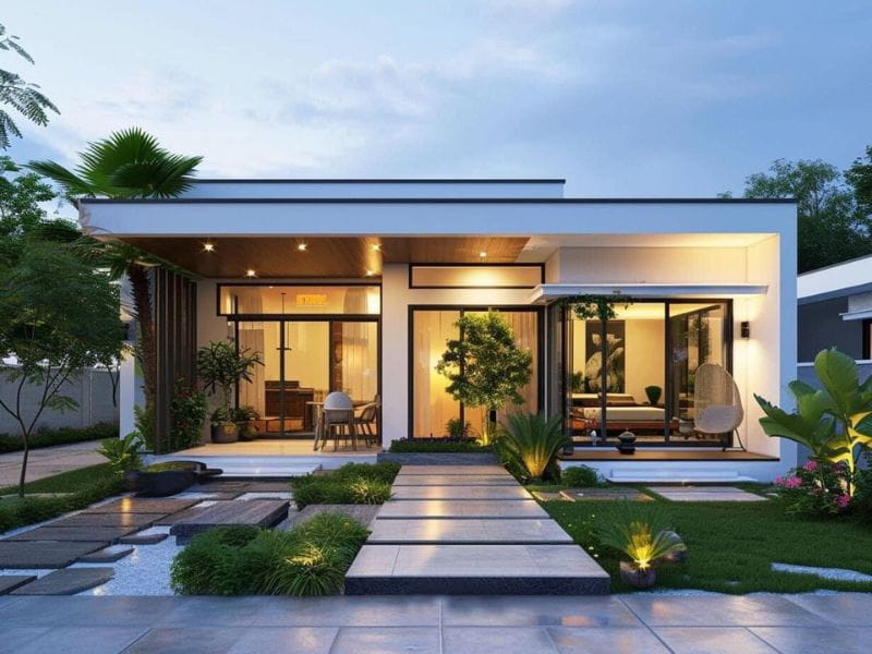 Nhà cấp 4 mái bằng hiện đại sân vườn tối giản