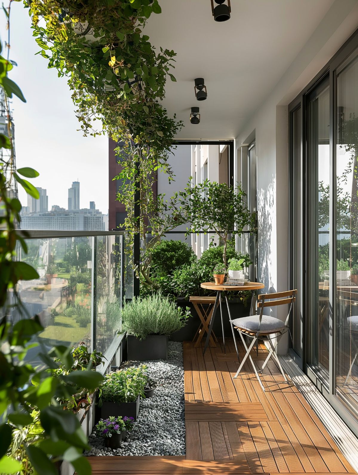 Ban công chung cư đẹp với tone màu trầm ấm