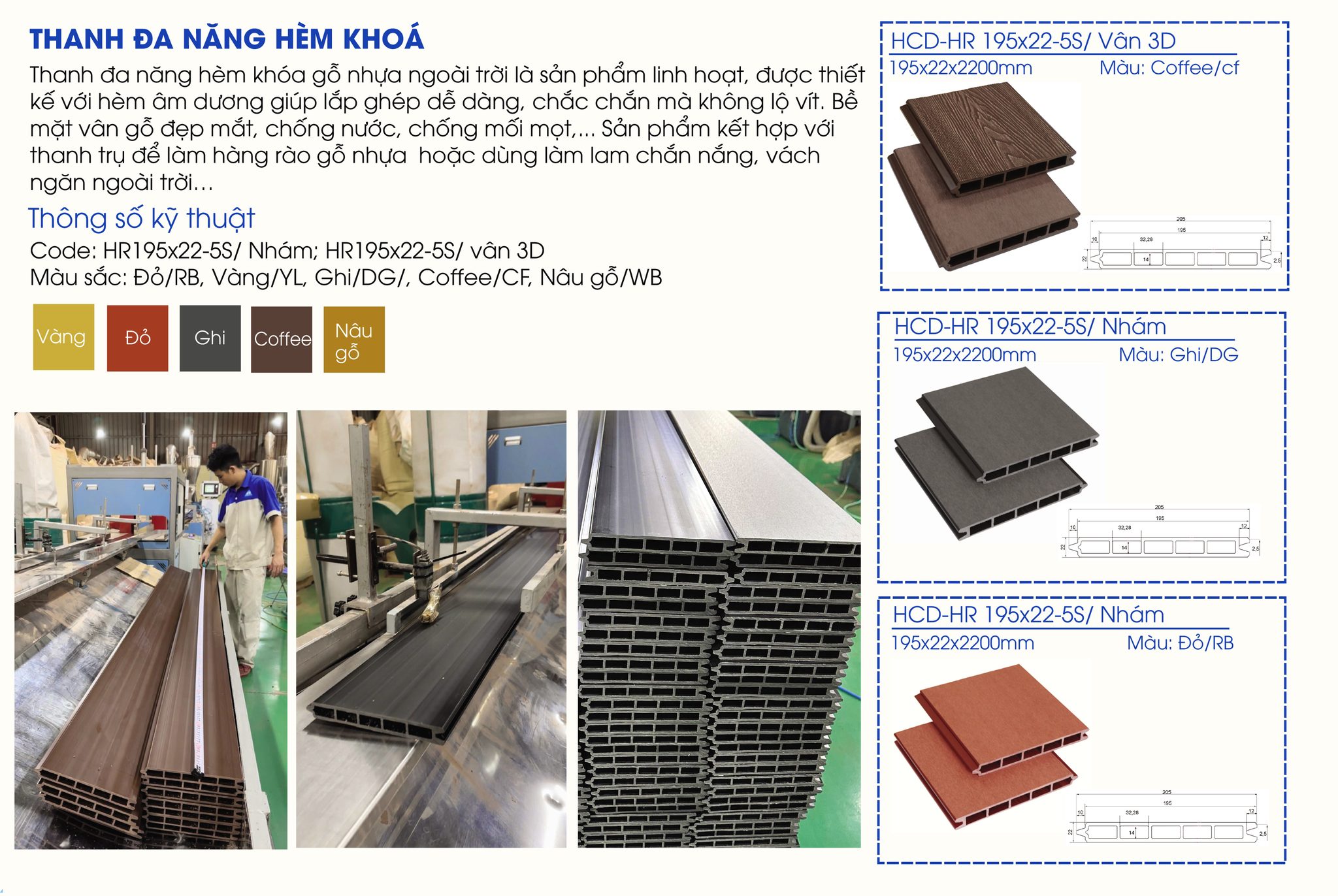 Cấu tạo tấm panel gỗ nhựa hèm khóa 195x22mm