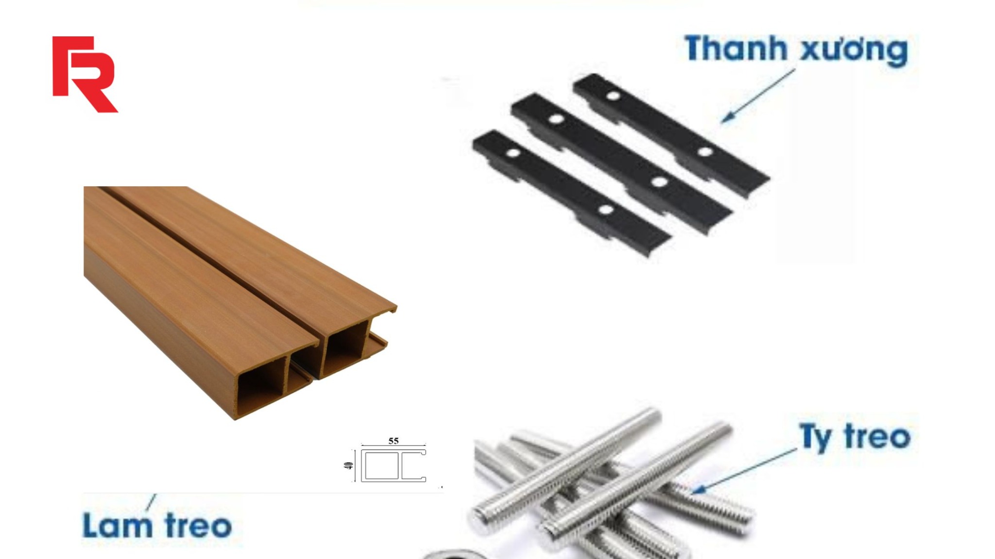 Cấu tạo trần nhựa giả gỗ hệ lam với thanh xương và ty treo