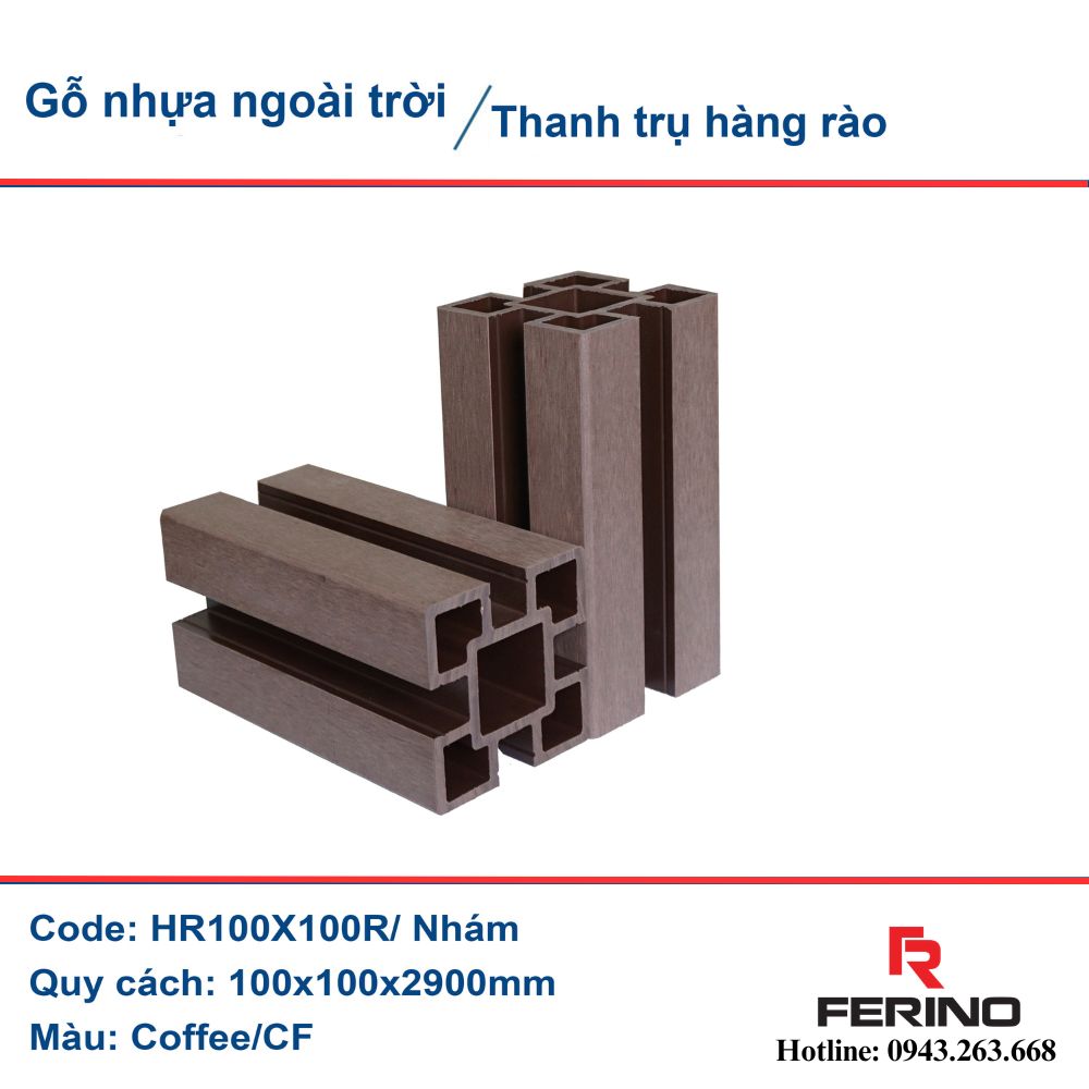 Cột trụ hàng rào gỗ nhựa 100x100mm màu Coffee