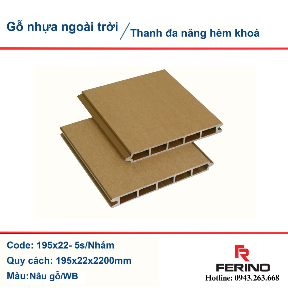 Tấm panel hàng rào gỗ nhựa đa năng 195x22mm màu nâu gỗ