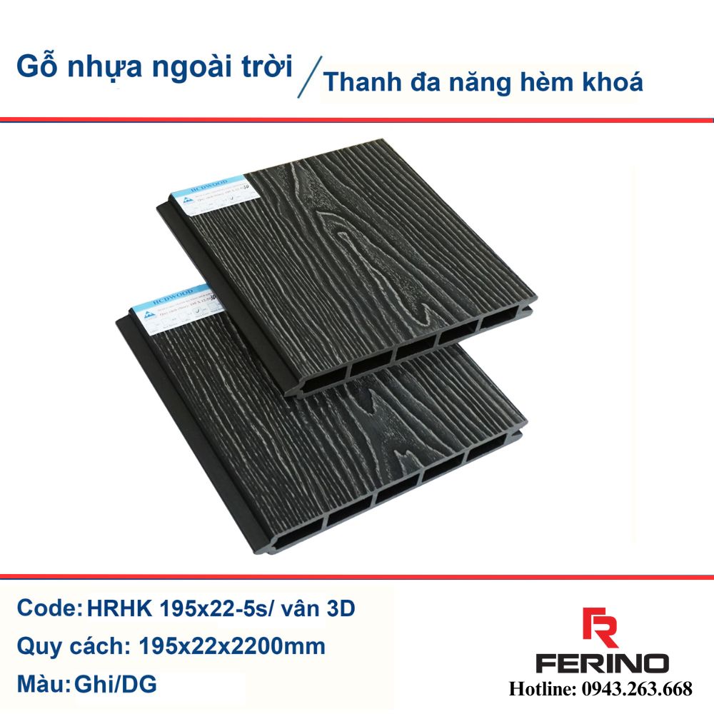 Tấm panel gỗ nhựa hèm khóa vân 3D màu ghi