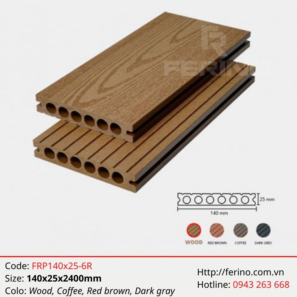 Thanh sàn gỗ nhựa FRP140x25-6R lỗ tròn màu Wood