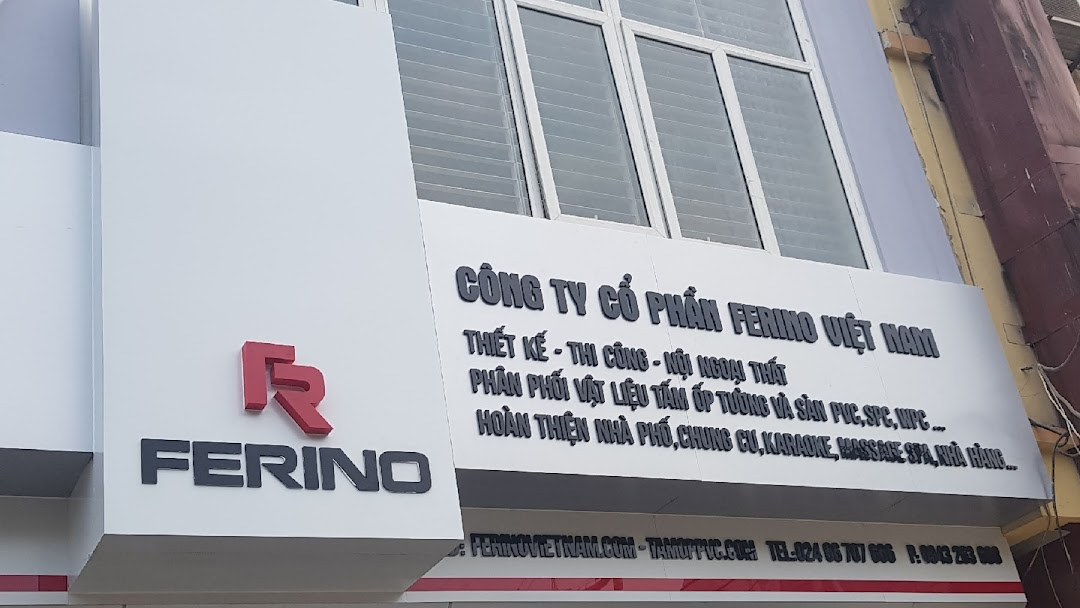 Biển hiệu Ferino Việt Nam với logo FR đỏ và tên thương hiệu trên mặt tiền