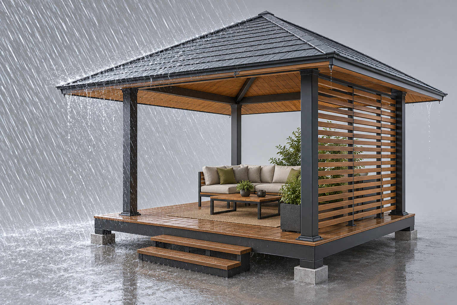 Khoảng mở của chòi sân vườn nhìn từ bên ngoài