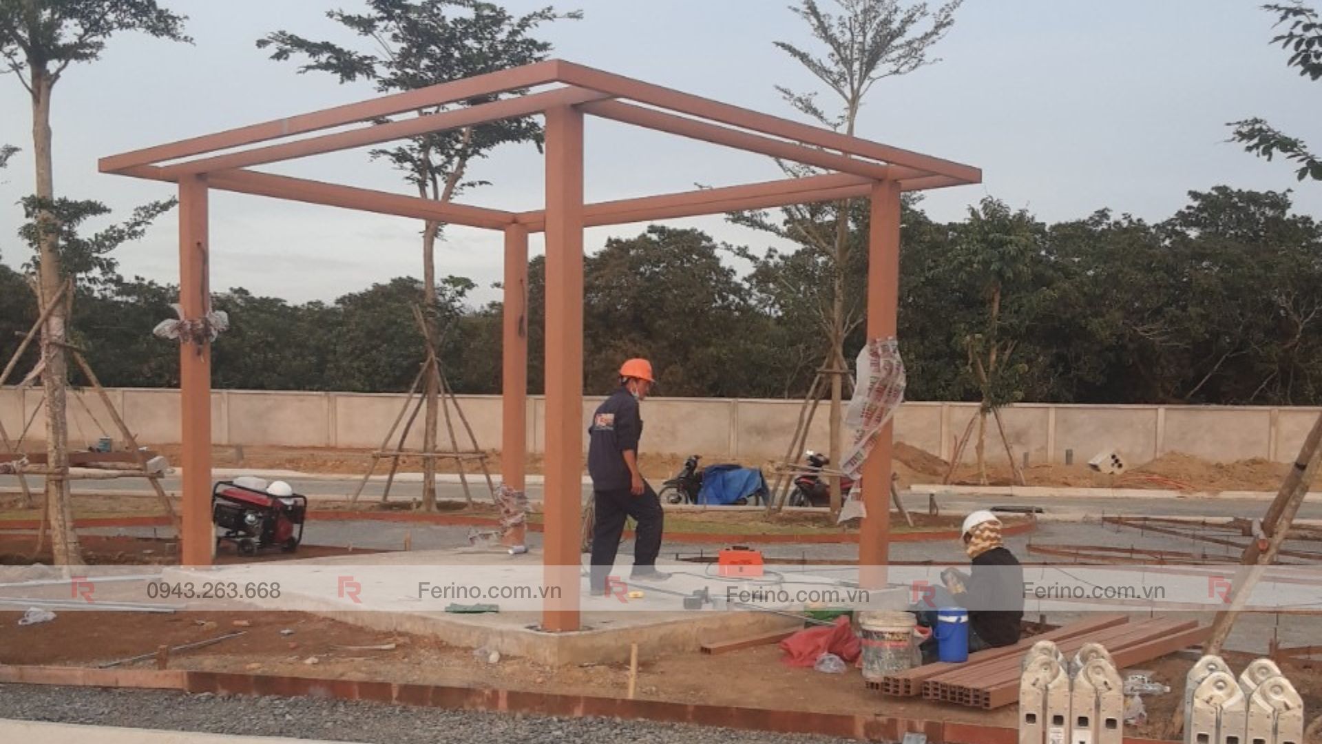 Minh họa AI hướng mưa xiên tác động lên chòi sân vườn