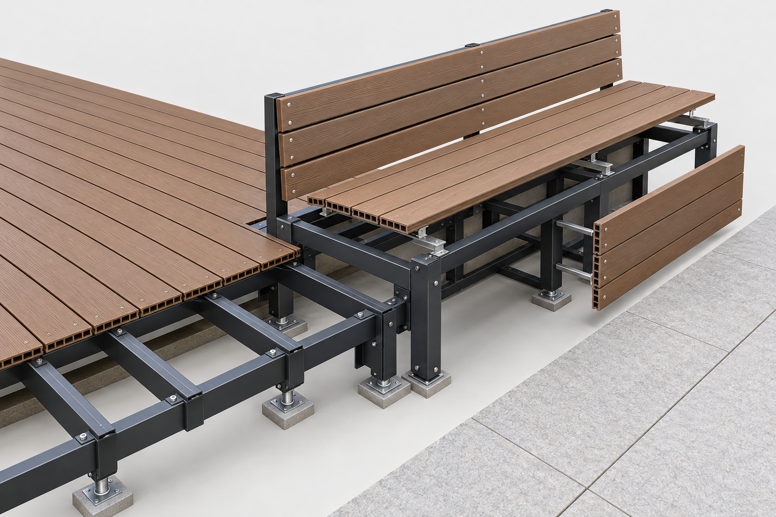 Minh họa AI cấu tạo khung riêng cho ghế băng và sàn deck
