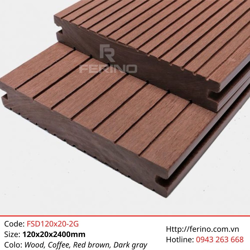 Thanh sàn gỗ nhựa WPC Ferino mã FSD120x20-2G kích thước 120 x 20 x 2400 mm