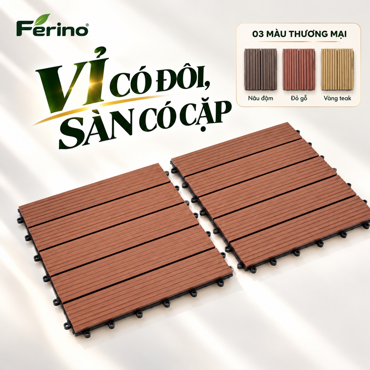 Vỉ gỗ nhựa 30x30 với đế nhựa lắp ghép
